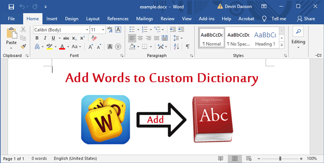 how to save custom dictionary in word