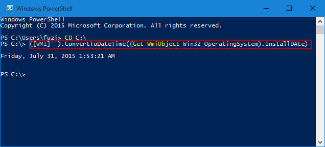 Check install date in powershell