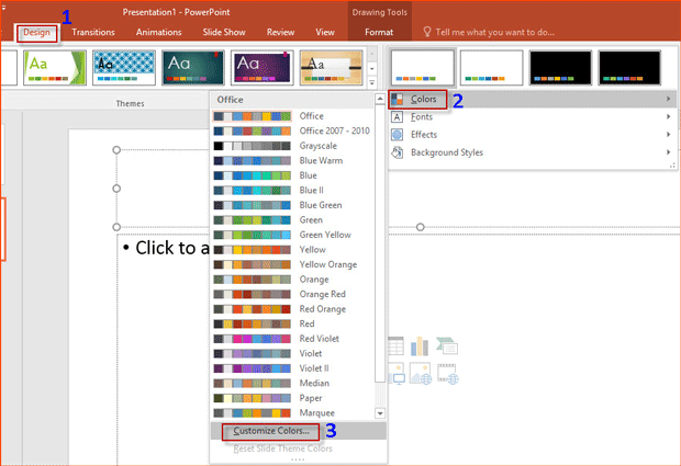Haga clic en personalizar colores