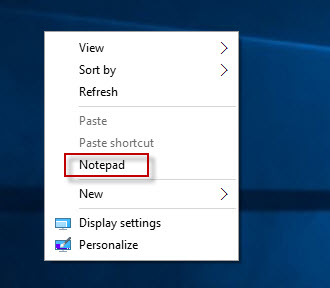 Notepad added to Windows 10 desktop right-click menu