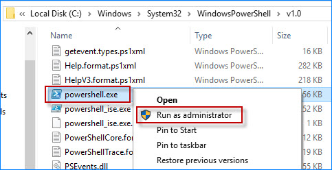 Right-click on powershell.exe