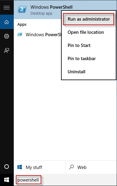 Run powershell as administrator