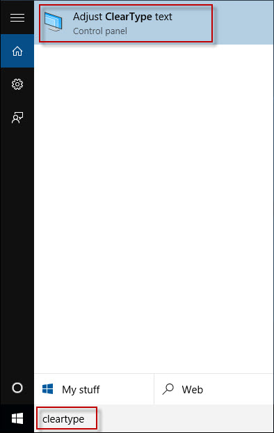 Type cleartype in Start menu