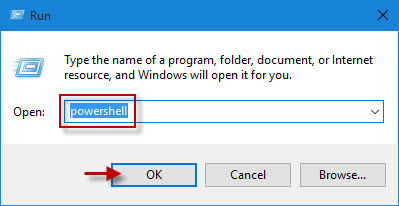 Type powershell in Run box