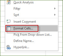 Select Format Cells