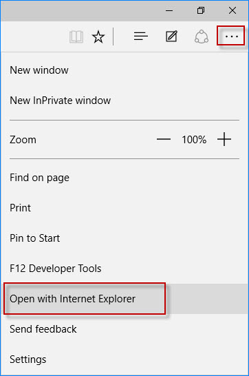 Выберите Открыть в Internet Explorer.