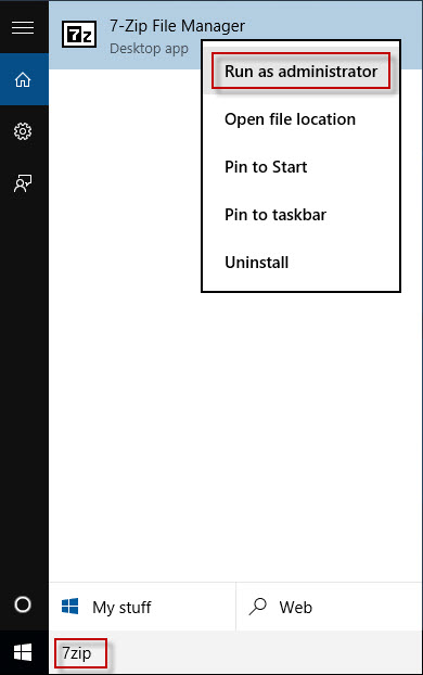 Запустите 7-Zip File Manager от имени администратора.