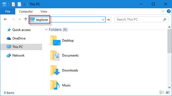 Open internet explorer in file explorer