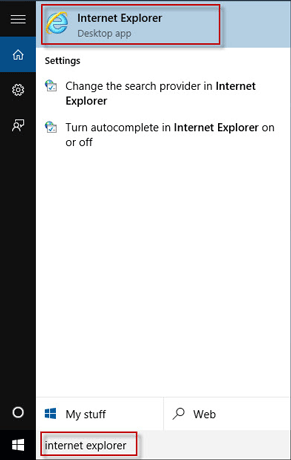 Найдите Internet Explorer в меню «Пуск»