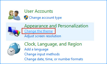 Click Change the theme