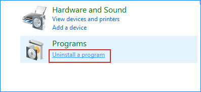 Click Uninstall a program