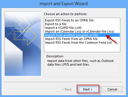 Select Import from another program or file