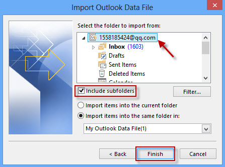 Select the folder to import from