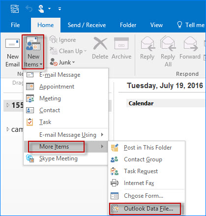 Select Outlook Data File from the drop-down menu