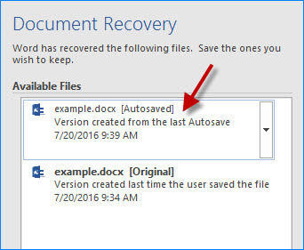 how do i recover autosave word 2016 files