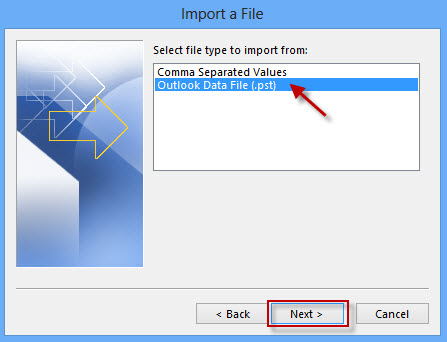 Select Outlook Data File