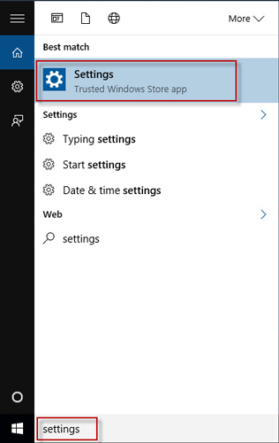 Search settings in search box