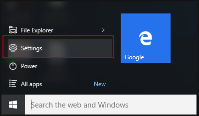 Click Settings in Start menu