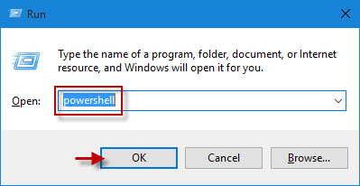 Type powershell in Run box