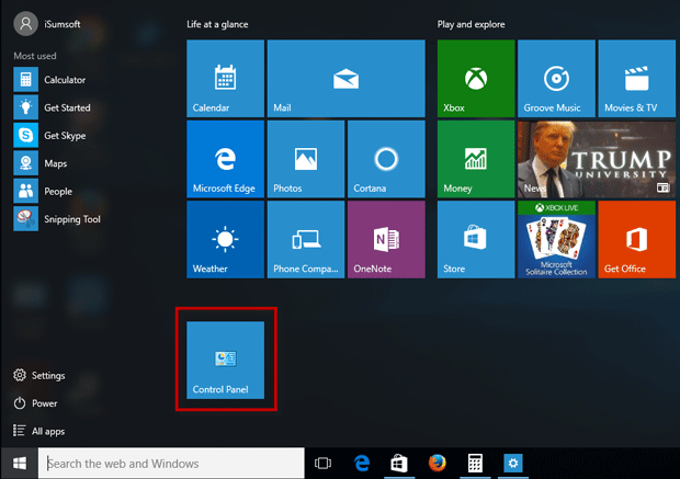 Control Panel is in Start menu