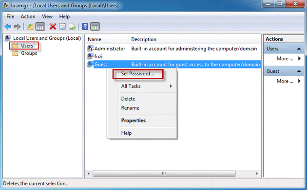 Right-click Guest and select Set Password