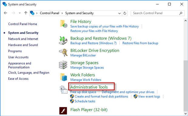 Click Administrative Tools