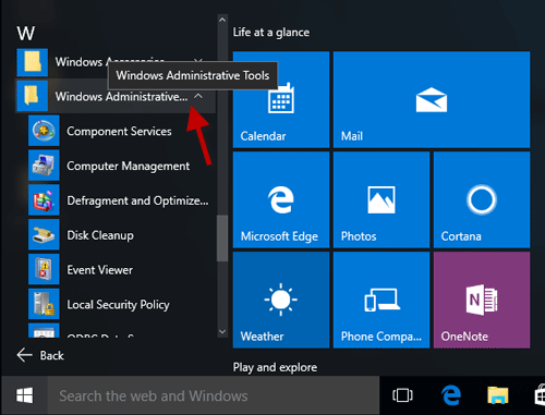 Show Administrative Tools in Start