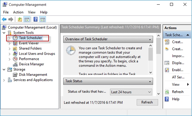 Task scheduler in computer management