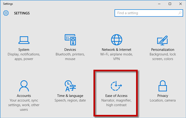 Щелкните Легкость доступа