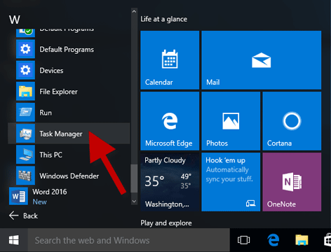 in start menu