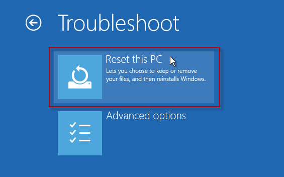 Click Reset this pc
