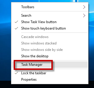 Right-click on taskbar