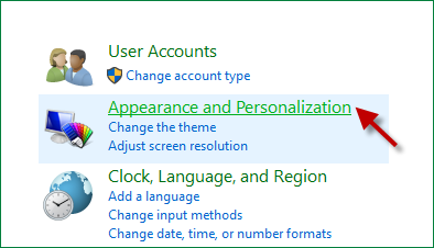 Click Appearance and Personalization