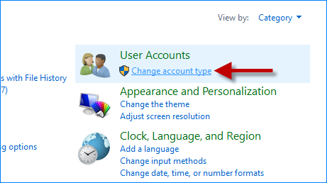 Click Change account type link