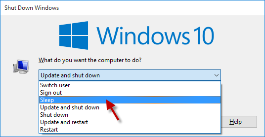 Select Sleep from drop-down