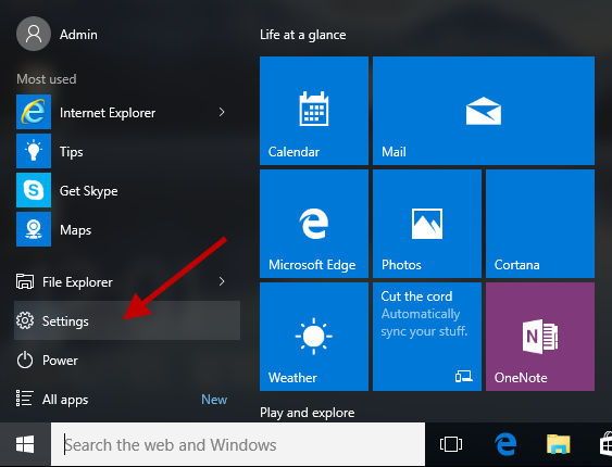 Settings icon missing from Start menu