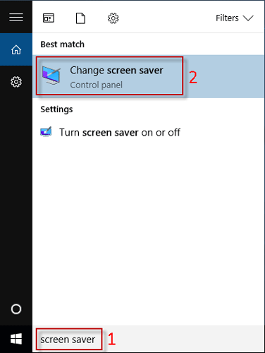 Type screen saver in start