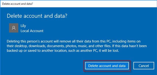 delete account and data
