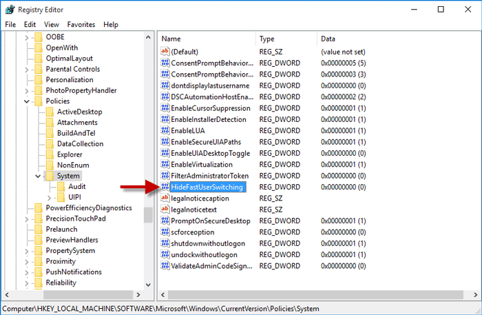 hidefastuserswitching value