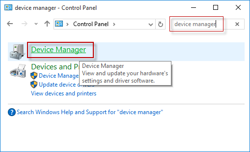 device manager in control panel