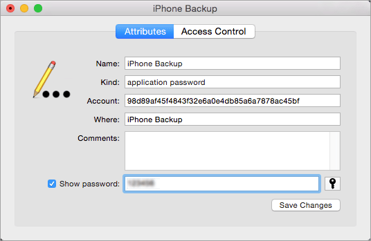 iphone backup password is showed in keychain