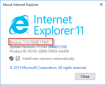 Ver la versión de Internet Explorer