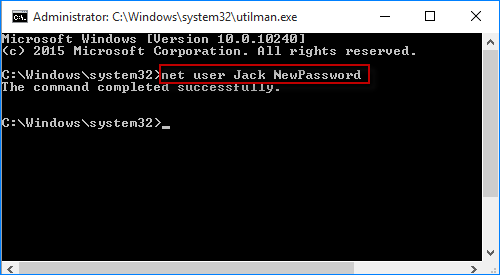 type command to reset windows 10 password for vmware