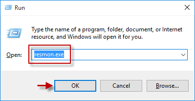 Type resmon.exe in Run