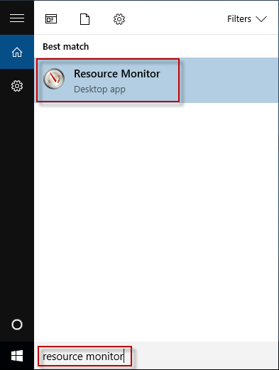 Type resource monitor in search box