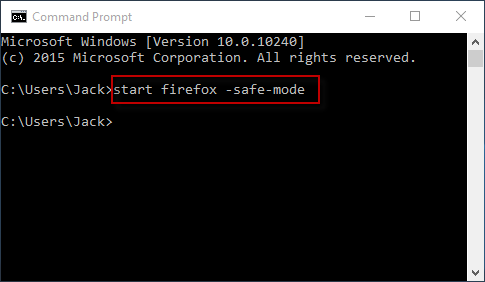 type start firefox -safe-mode