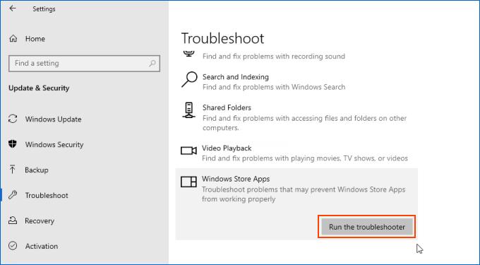 Run the Windows Store troubleshooter