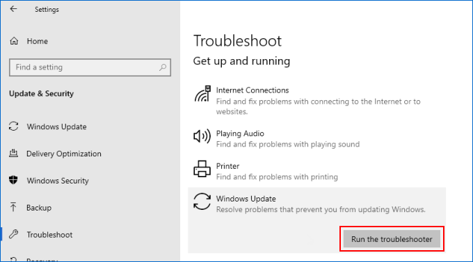 Run Windows Update troubleshooter