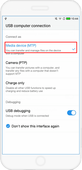 Set phone connected as a media device