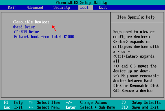 Move the Removable Devices item to the first position